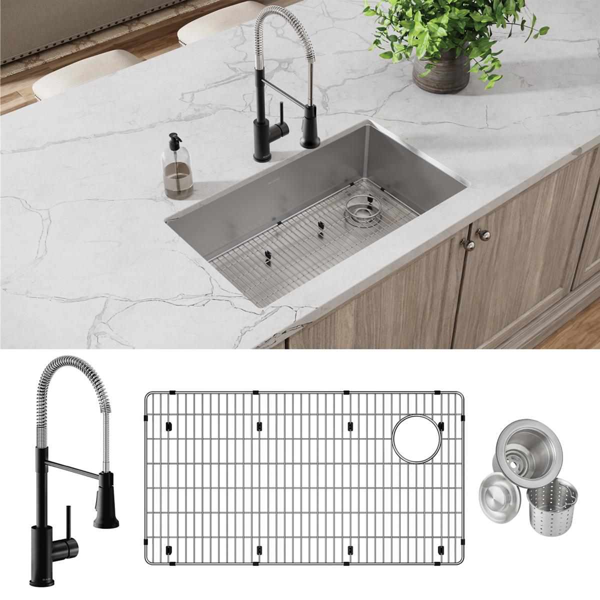 Alternate Image for Elkay Crosstown 32" Undermount Stainless Steel Kitchen Sink with Faucet, Polished Satin, 18 Gauge, ECTRU30179RTFBC