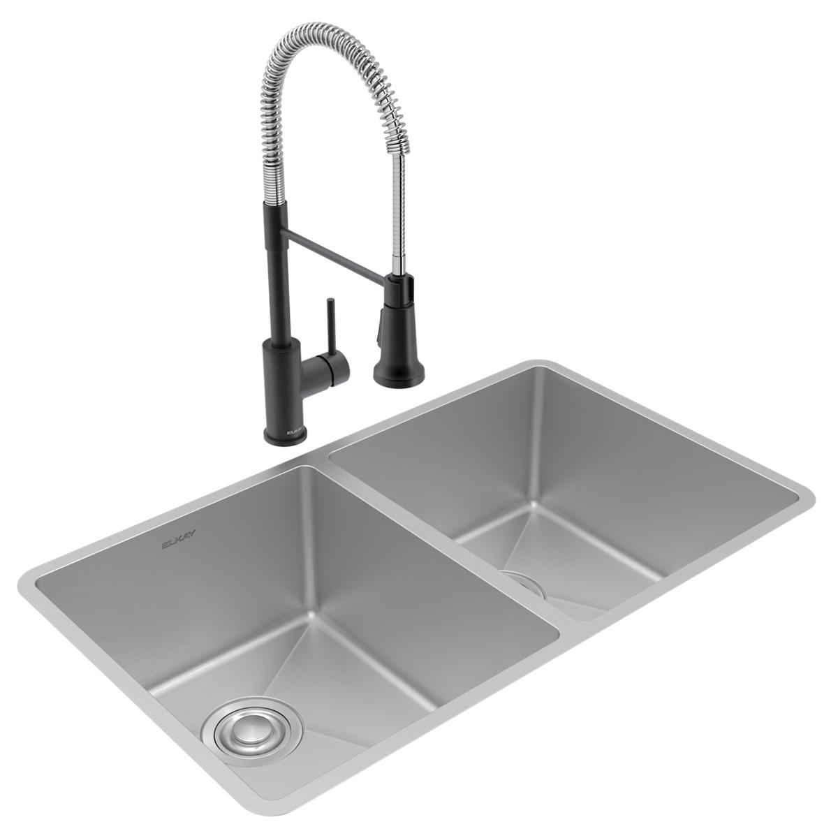 Alternate Image for Elkay Crosstown 32" Undermount Stainless Steel Kitchen Sink with Faucet, 50/50 Double Bowl, Polished Satin, 18 Gauge, ECTRU31179TFMC