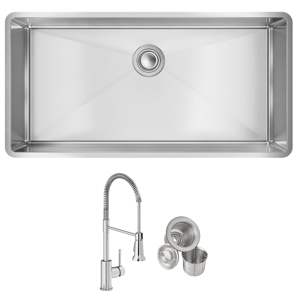 Alternate Image for Elkay Crosstown 37" Undermount Stainless Steel Kitchen Sink with Faucet, Polished Satin, 18 Gauge, ECTRU35179TFCC