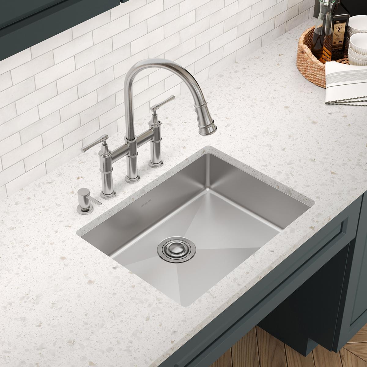Elkay Crosstown 25" Dual Mount Stainless Steel ADA Kitchen Sink, Polished Satin, 4 Faucet Holes, ECTSRAD2522604