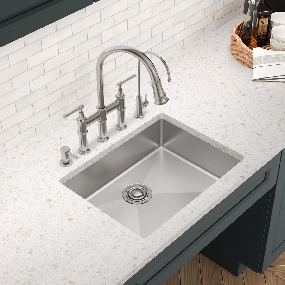 Elkay Crosstown 25" Dual Mount Stainless Steel ADA Kitchen Sink, Polished Satin, 5 Faucet Holes, ECTSRAD2522605