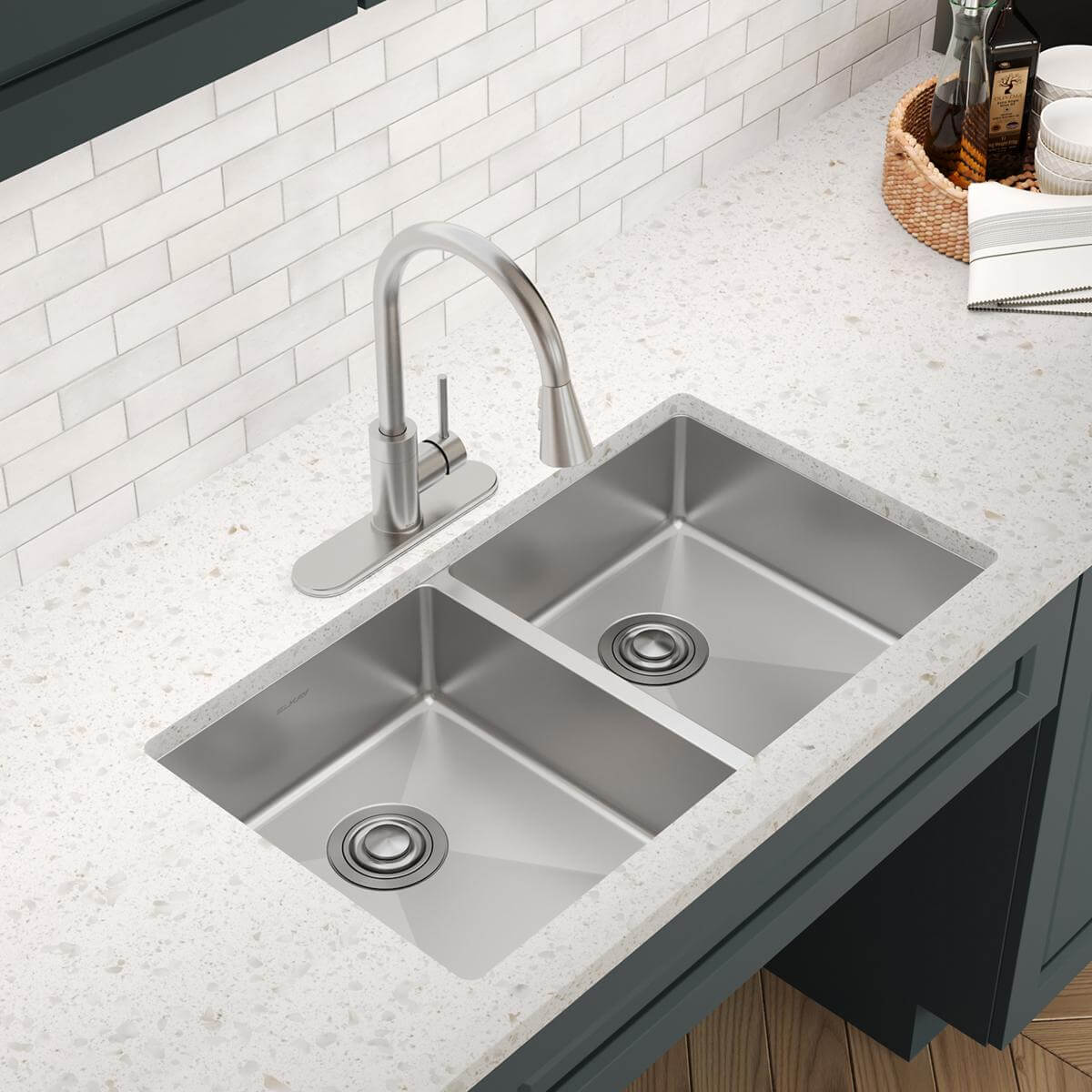 Alternate Image for Elkay Crosstown 33" Dual Mount Stainless Steel ADA Kitchen Sink, 50/50 Double Bowl, Polished Satin, 1 Faucet Hole, ECTSRAD3322601