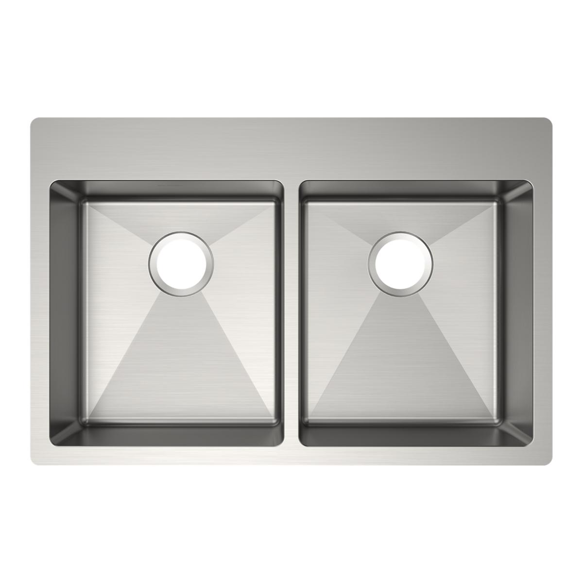 Elkay Crosstown 33" Dual Mount Stainless Steel ADA Kitchen Sink, 50/50 Double Bowl, Polished Satin, No Faucet Hole, ECTSRAD3322600