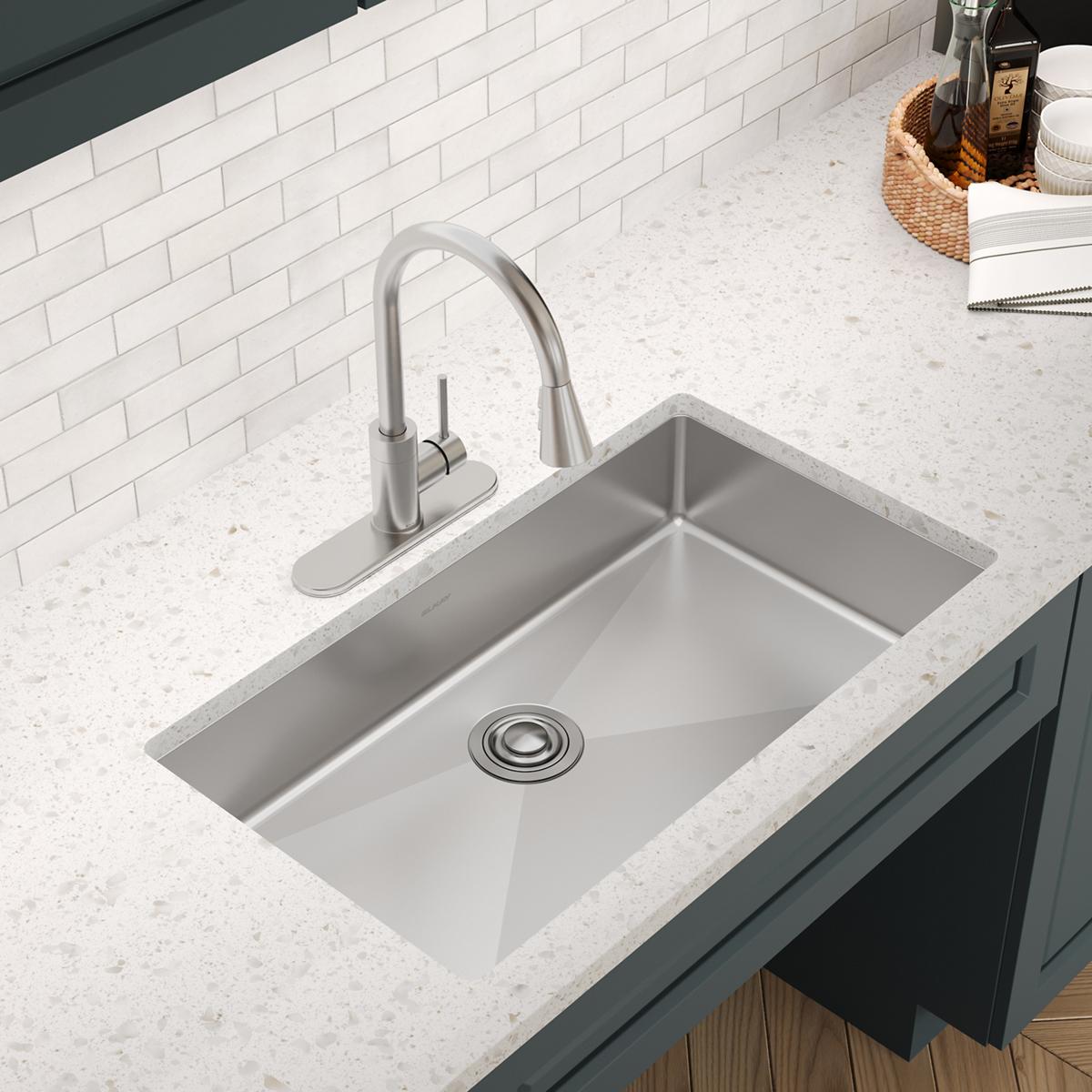 Elkay Crosstown 33" Dual Mount Stainless Steel ADA Kitchen Sink, Polished Satin, 1 Faucet Hole, ECTSRSAD3322601