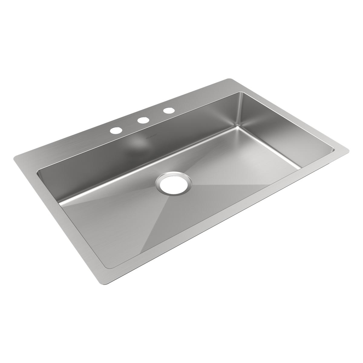 Elkay Crosstown 33" Dual Mount Stainless Steel ADA Kitchen Sink, Polished Satin, 3 Faucet Holes, ECTSRSAD3322603