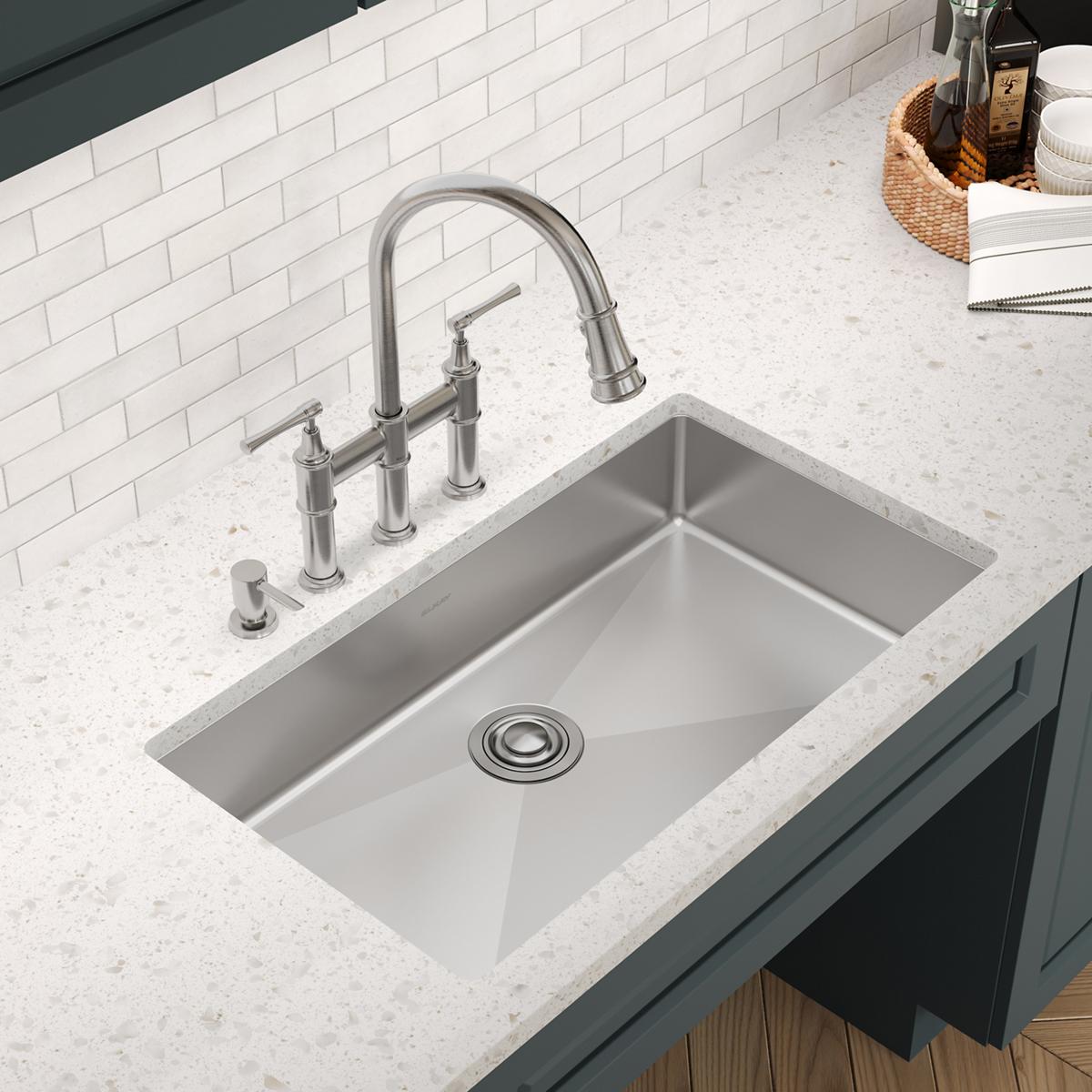 Elkay Crosstown 33" Dual Mount Stainless Steel ADA Kitchen Sink, Polished Satin, 4 Faucet Holes, ECTSRSAD3322604