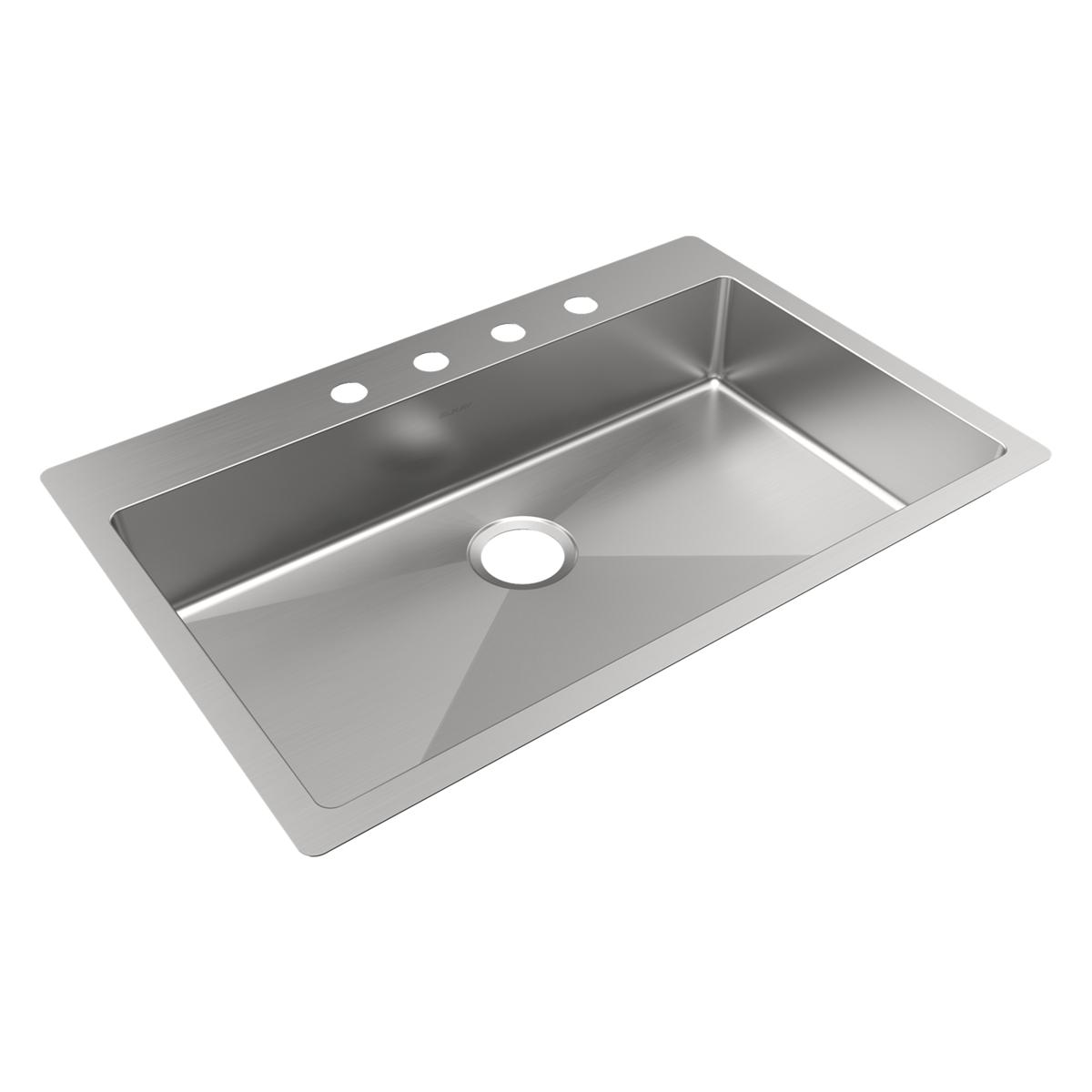 Elkay Crosstown 33" Dual Mount Stainless Steel ADA Kitchen Sink, Polished Satin, 4 Faucet Holes, ECTSRSAD3322604
