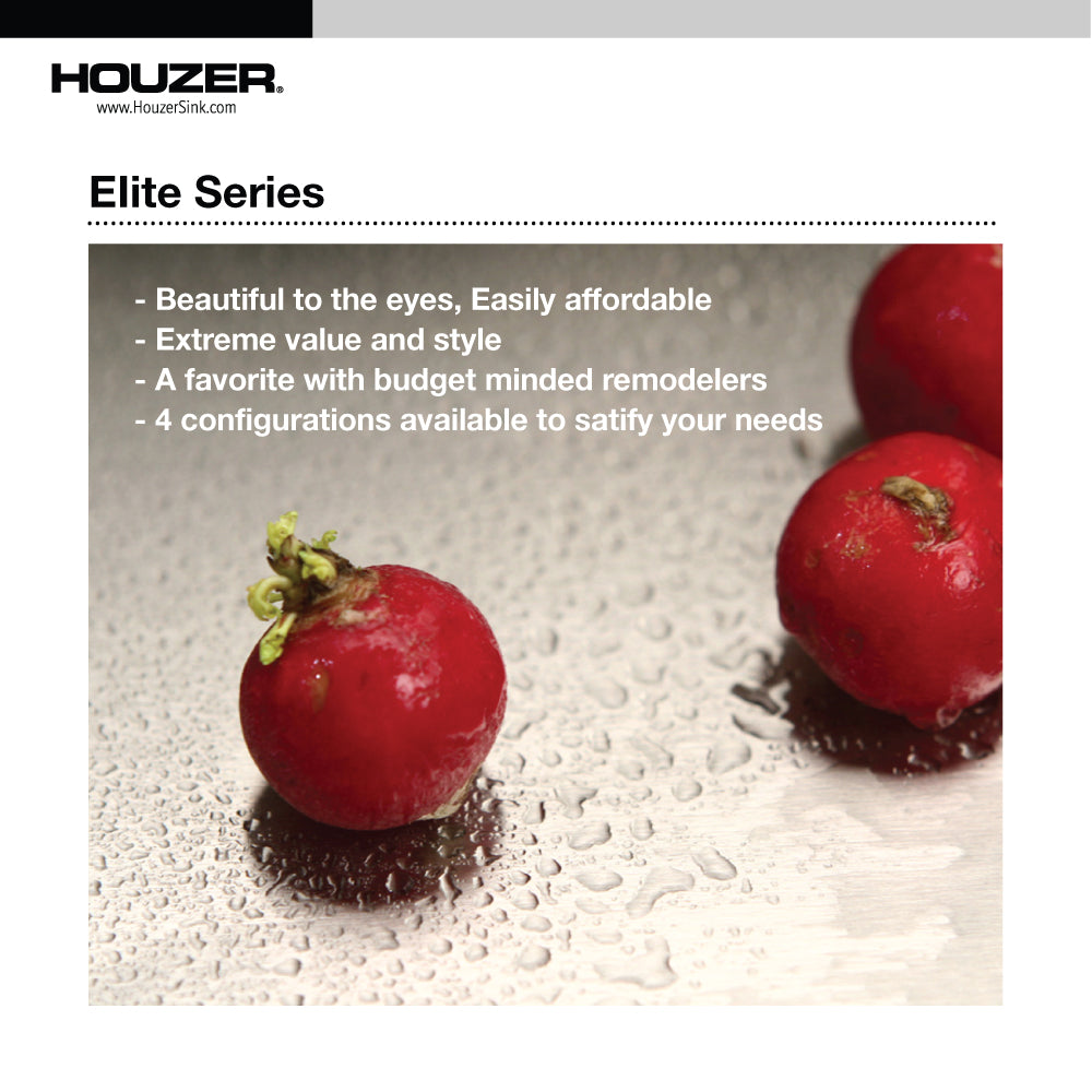 Alternate Image for Houzer Elite 31 inch Stainless Steel Undermount 80/20 Small Left Double Bowl Kitchen Sink with Strainer & Grids - 20 Gauge, EHD-3118-C