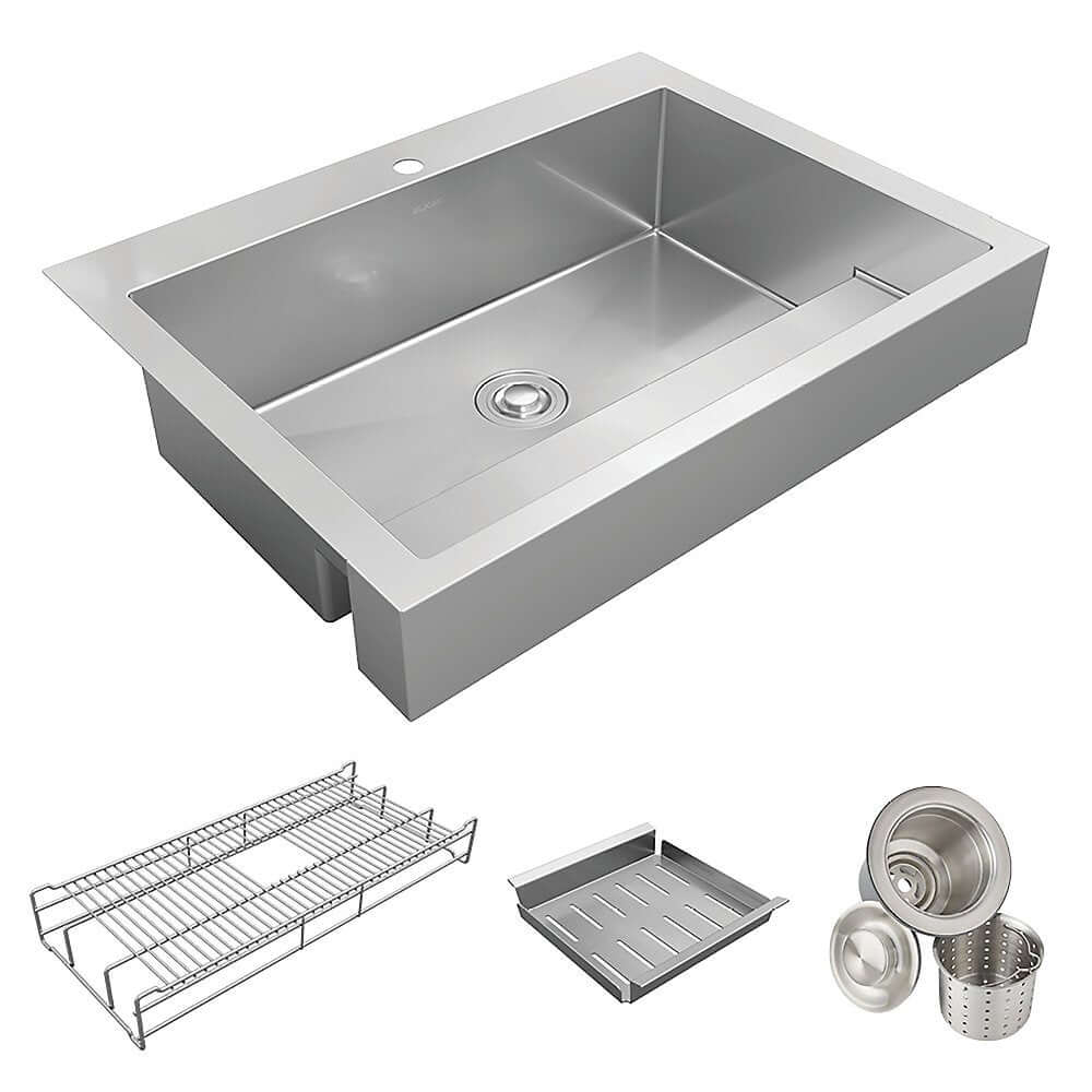 Alternate Image for Elkay 36" Stainless Steel ADA Compliant Workstation Farmhouse Sink, Polished Satin, 1 Faucet Hole, ELDSSF36279DBG