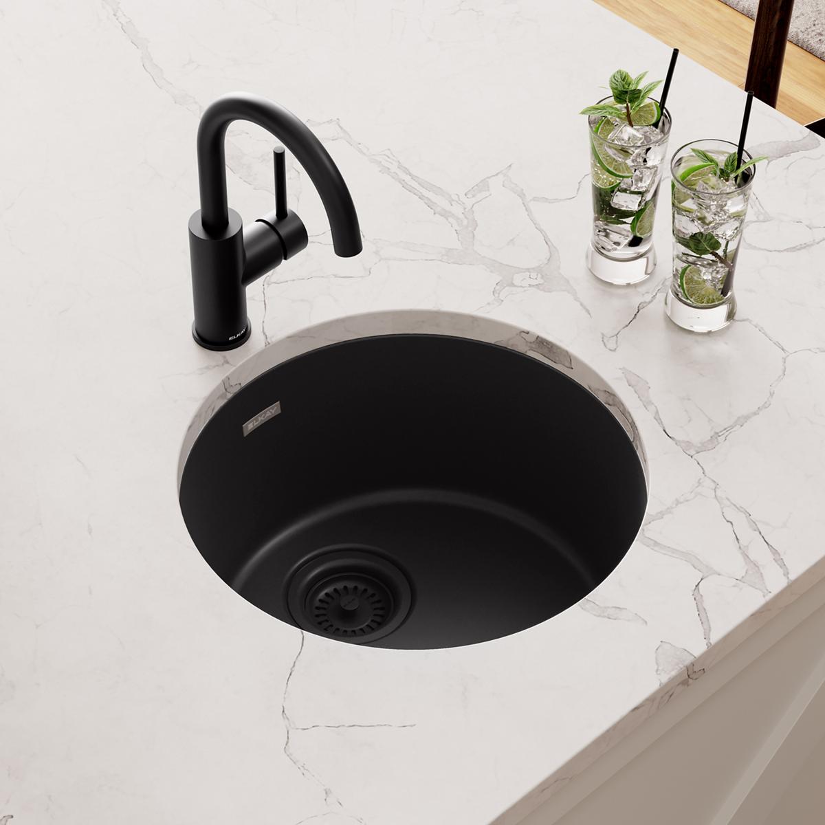Alternate Image for Elkay Quartz Classic 18" Dual Mount Quartz Kitchen Sink, Single Bowl, Black, ELG16FBBK0