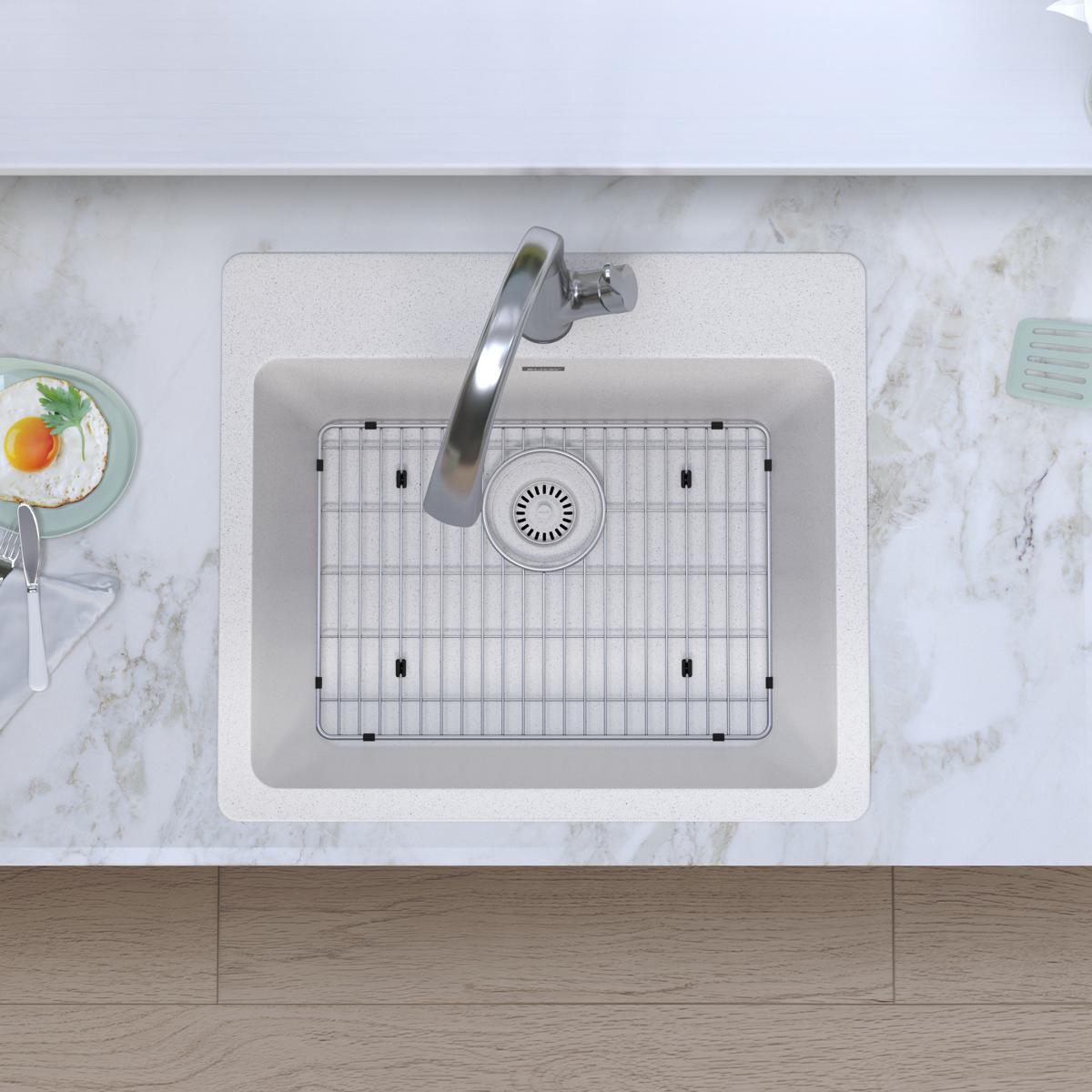 Alternate Image for Elkay Quartz Classic 25" Drop In/Topmount Quartz Kitchen Sink Kit with Faucet, Single Bowl White, 5 Pre-scored Faucet Holes, ELG2522WH0FLC