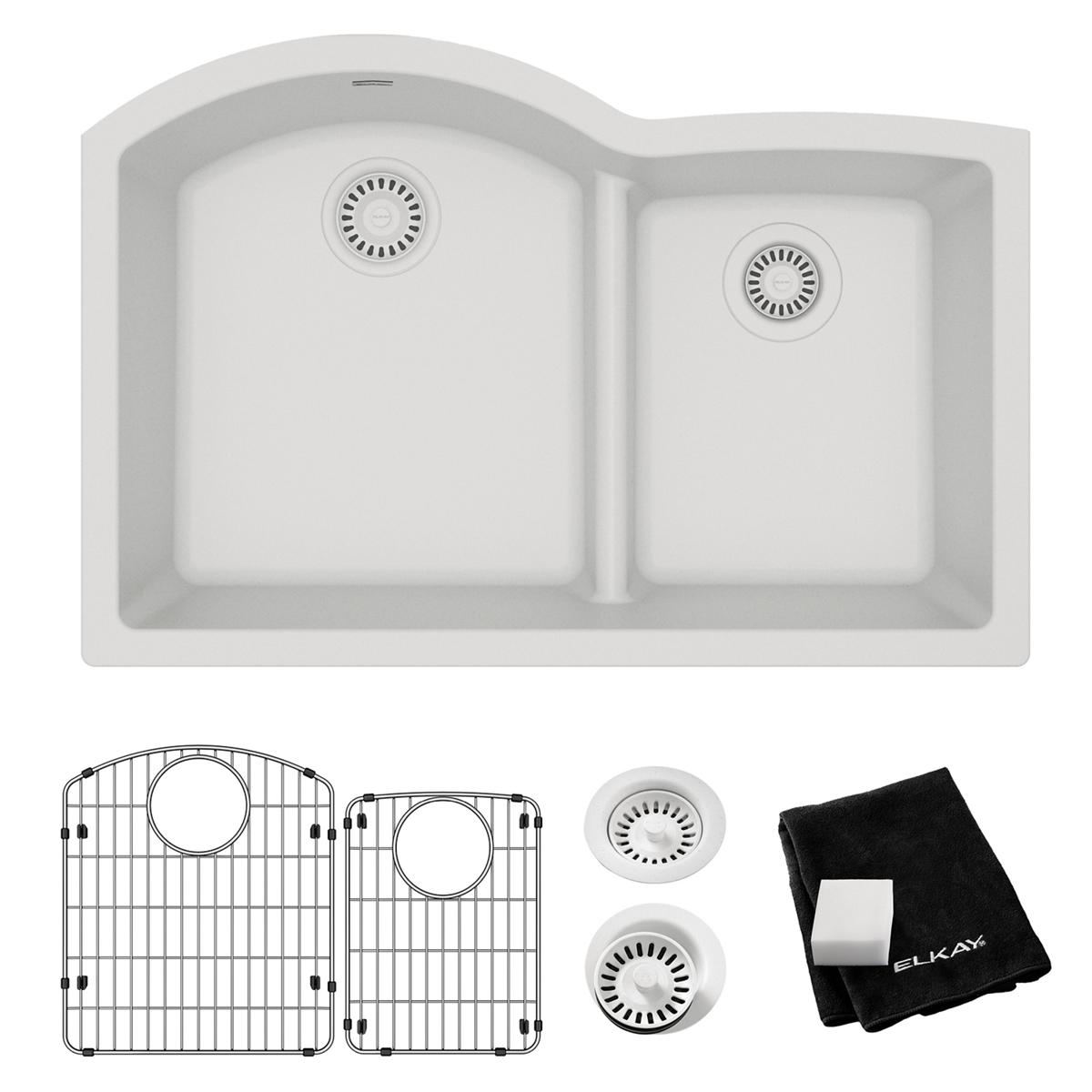 Alternate Image for Elkay Quartz Classic 33" Undermount Quartz Kitchen Sink Kit, 60/40 Double Bowl, White, ELGHU3322RWH0C