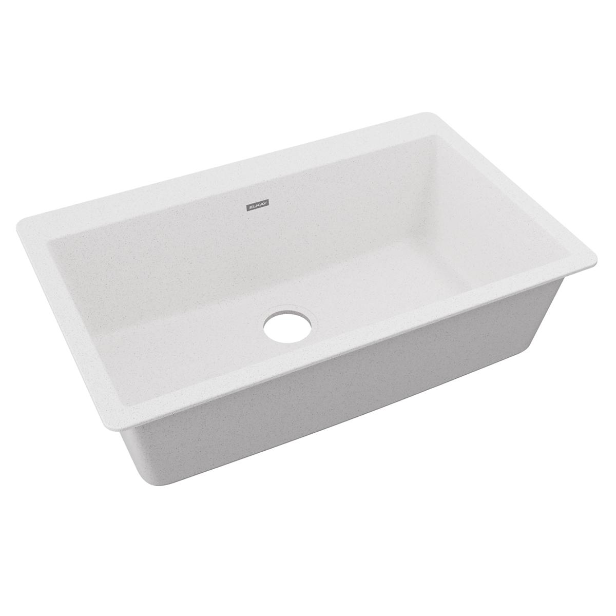 Elkay Quartz Classic 33" Drop In/Topmount Quartz Kitchen Sink, White, 5 Pre-scored Faucet Holes, ELGR13322WH0