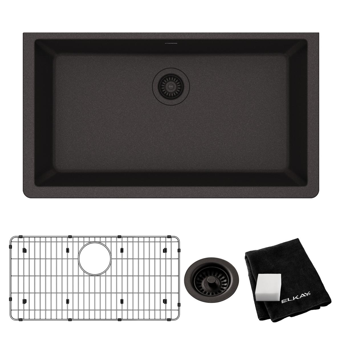 Alternate Image for Elkay Quartz Classic 33" Undermount Quartz Kitchen Sink Kit, Black, ELGRU13322BK0C