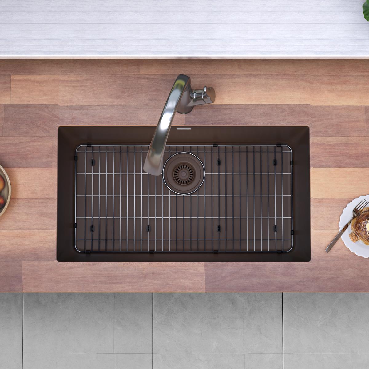 Alternate Image for Elkay Quartz Classic 33" Undermount Quartz Kitchen Sink Kit with Faucet, Single Bowl Mocha, ELGRU13322MCFLC
