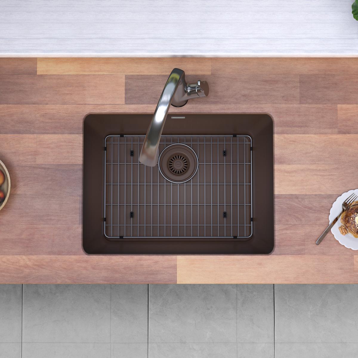 Alternate Image for Elkay Quartz Classic 25" Undermount Quartz Kitchen Sink Kit with Faucet, Single Bowl Mocha, ELGU2522MC0FLC