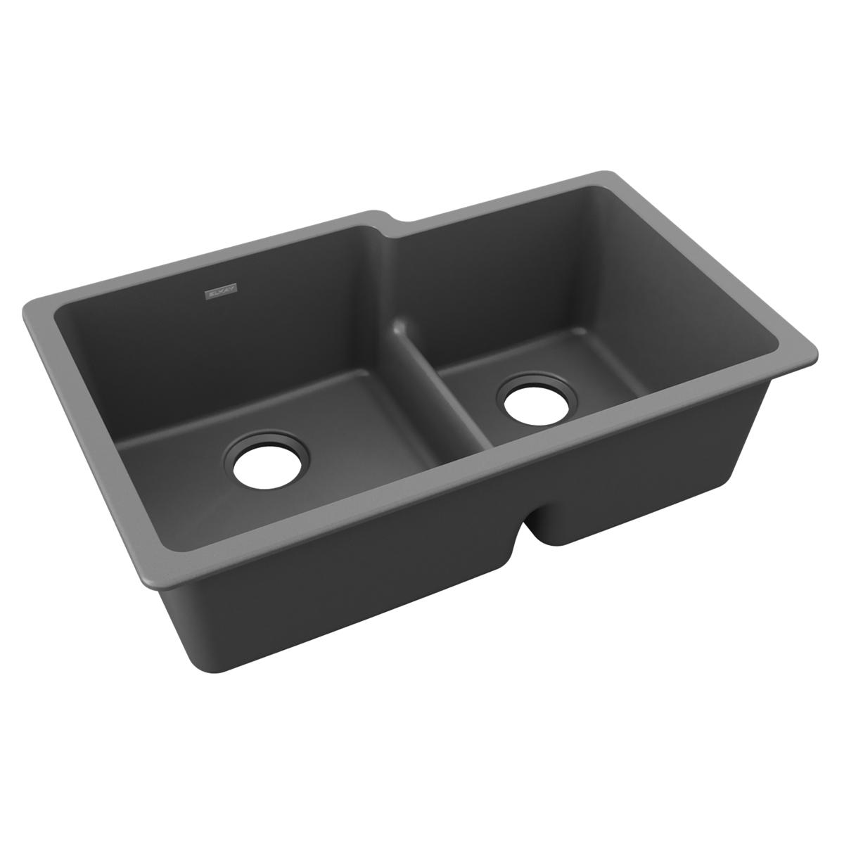 Elkay Quartz Classic 33" Undermount Quartz Kitchen Sink, 60/40 Double Bowl, Dusk Gray, ELGULBO3322GY0