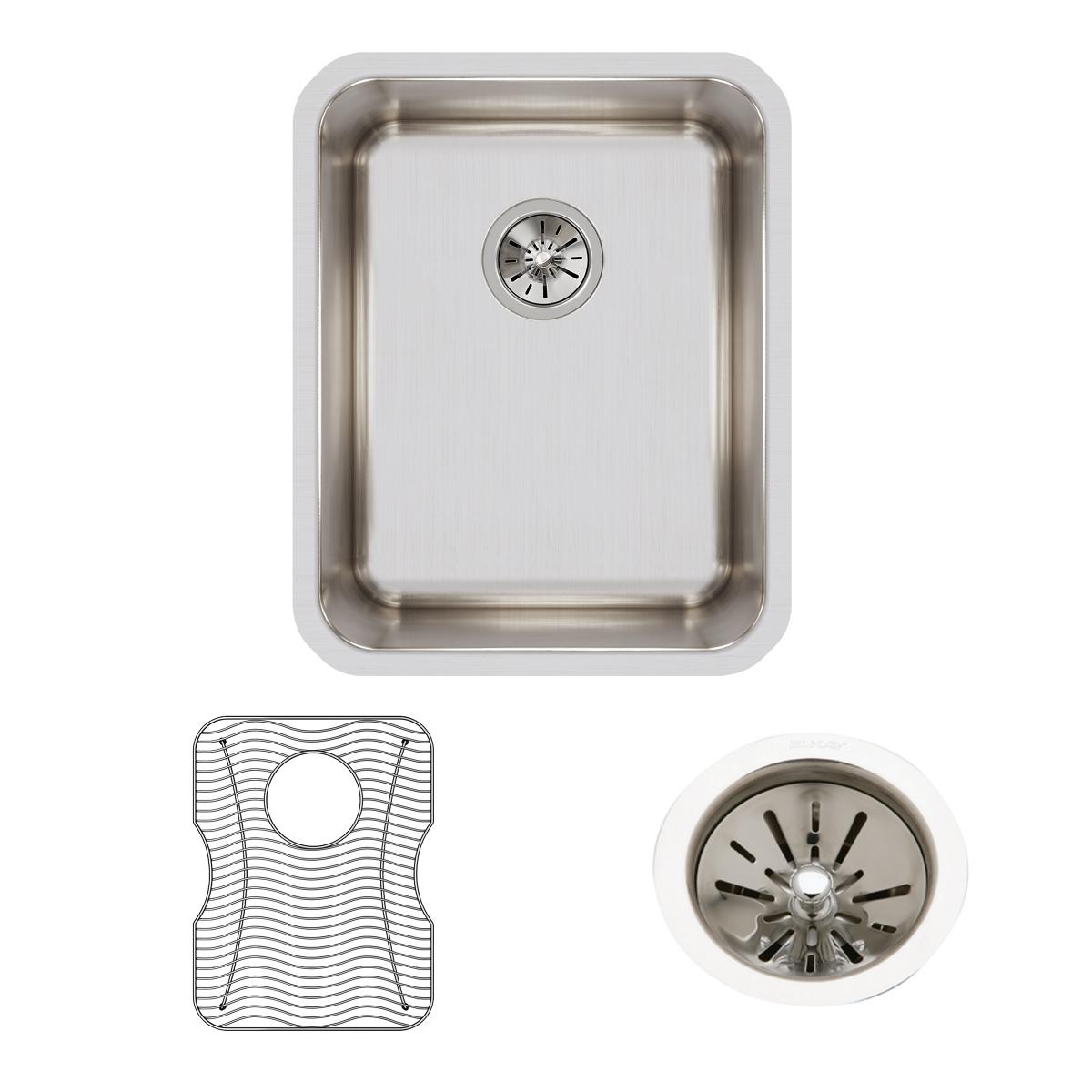 Elkay Lustertone Classic 17" Undermount Stainless Steel Kitchen Sink Kit, Lustrous Satin, 18 Gauge, ELUH141810DBG