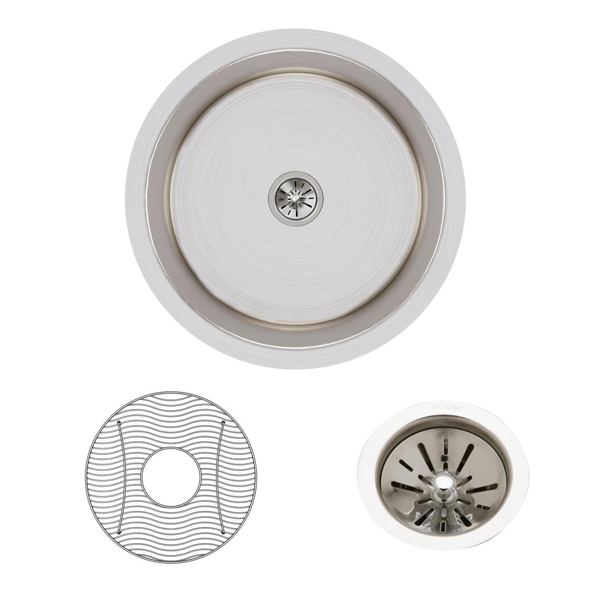Elkay Lustertone Classic 18" Undermount Stainless Steel Kitchen Sink Kit, Lustrous Satin, 18 Gauge, ELUH16FBDBG