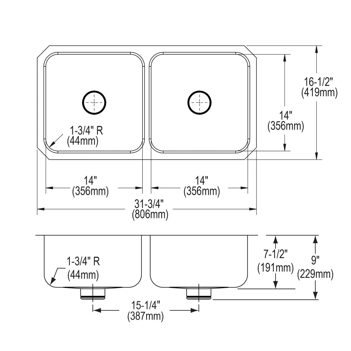 Alternate Image for Elkay Lustertone Classic 32" Undermount Stainless Steel Kitchen Sink, 50/50 Double Bowl, Lustrous Satin, 18 Gauge, ELUH3116PD