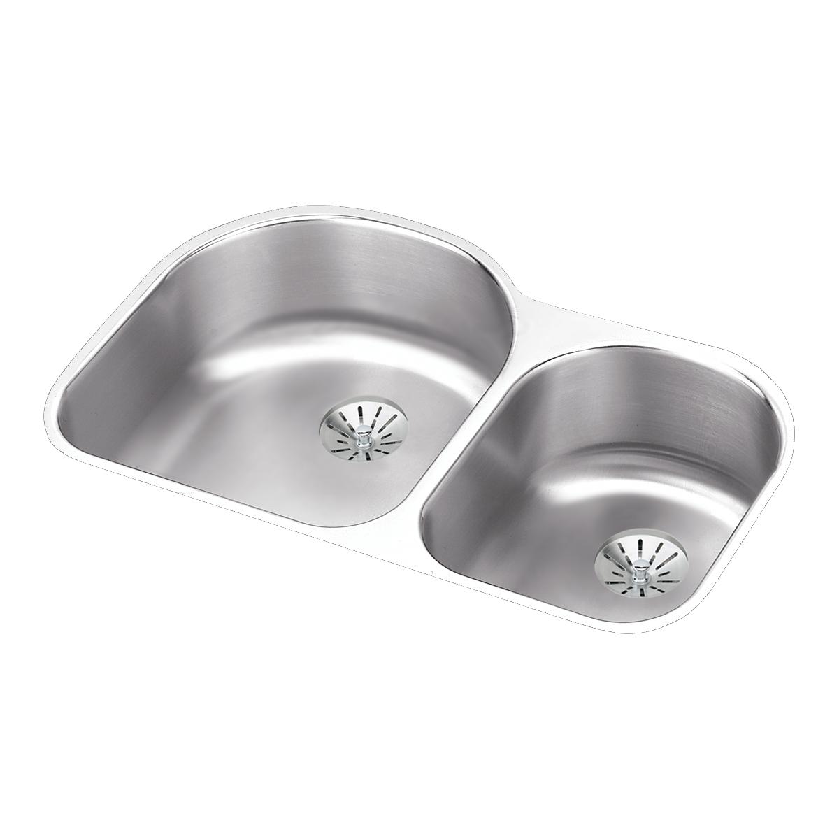 Elkay Lustertone Classic 31" Undermount Stainless Steel Kitchen Sink, 60/40 Double Bowl, Lustrous Satin, 18 Gauge, ELUH3119RPD