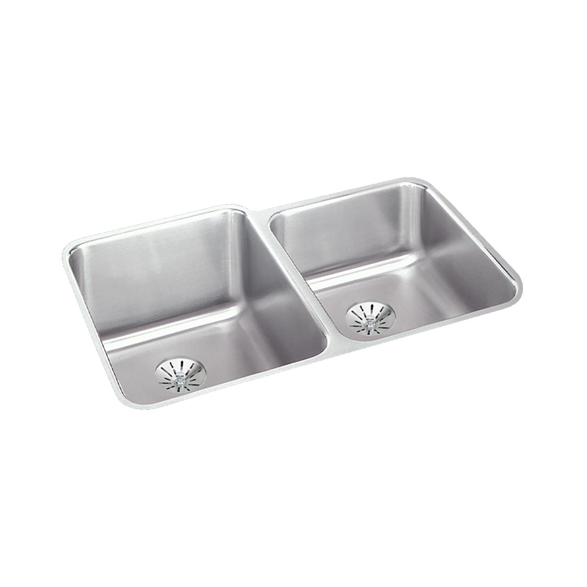 Elkay Lustertone Classic 31" Undermount Stainless Steel ADA Kitchen Sink, 60/40 Double Bowl, Lustrous Satin, 18 Gauge, ELUHAD312055RPD
