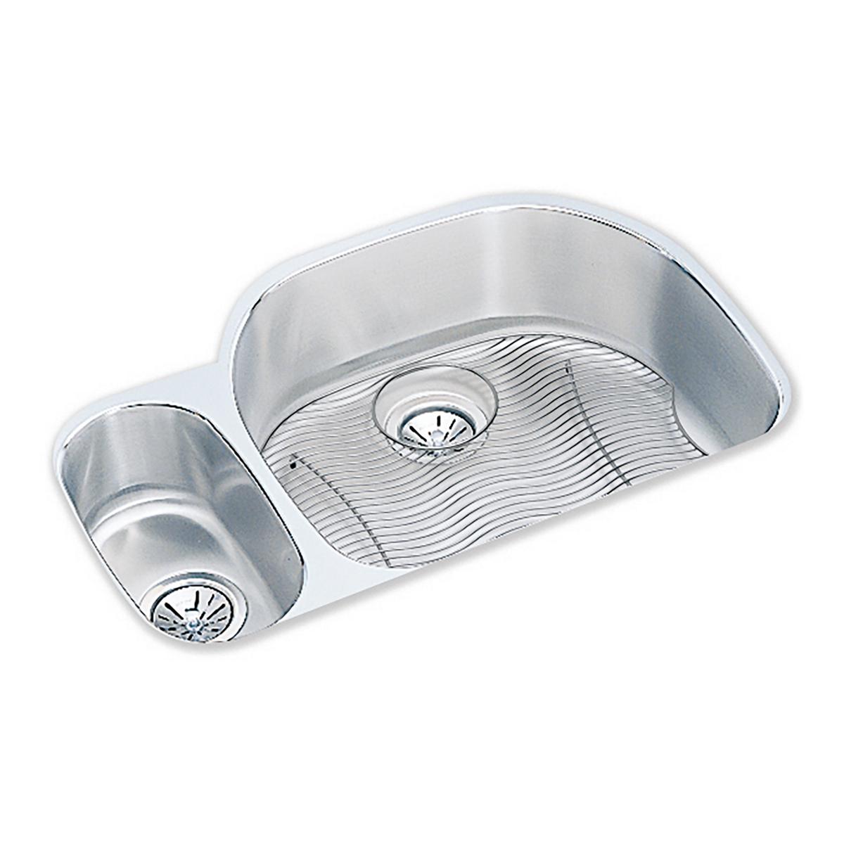 Elkay Lustertone Classic 32" Undermount Stainless Steel Kitchen Sink Kit, 40/60 Double Bowl, Lustrous Satin, 18 Gauge, ELUH3221LDBG