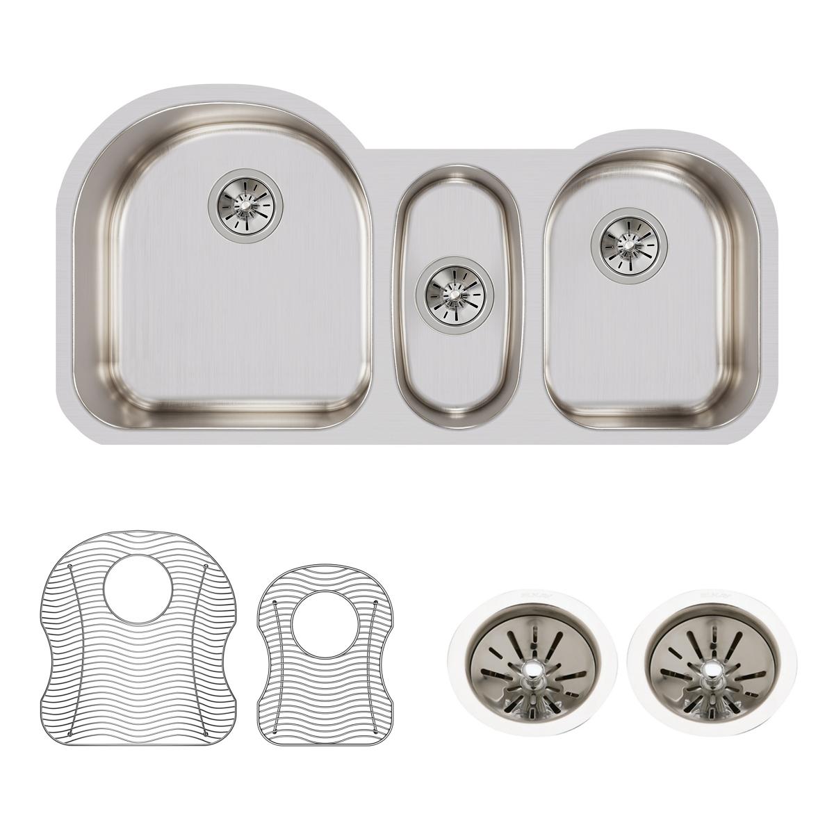 Alternate Image for Elkay Lustertone Classic 40" Undermount Stainless Steel Kitchen Sink Kit, 43/20/37 Triple Bowl, Lustrous Satin, 18 Gauge, ELUH3920DBG