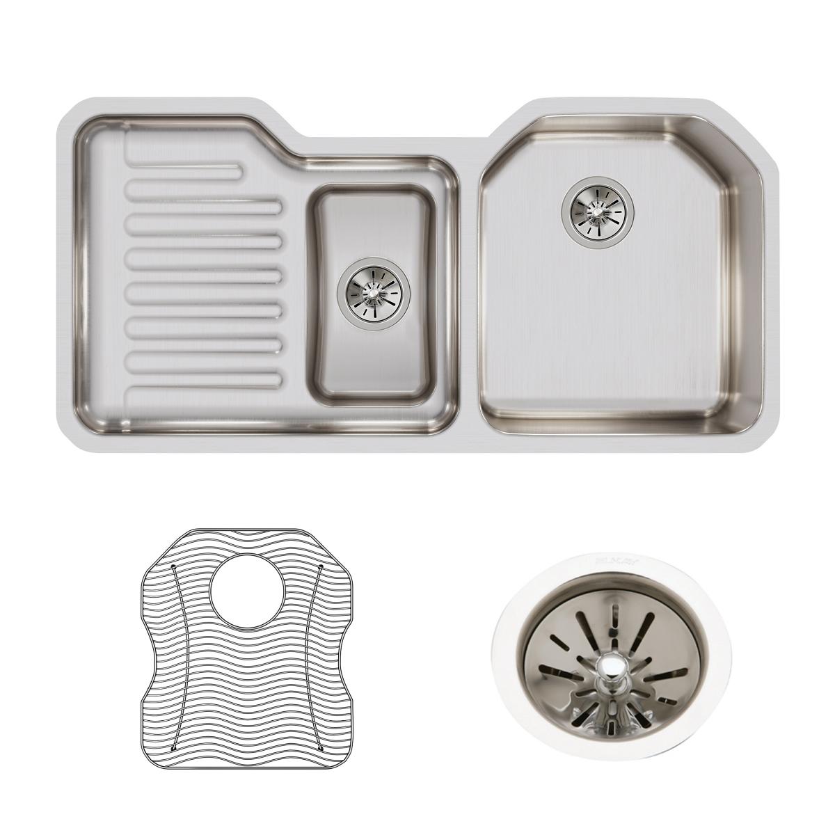 Elkay Lustertone Classic 42" Undermount Stainless Steel Kitchen Sink Kit, 60/40 Double Bowl, Lustrous Satin, 18 Gauge, ELUH4221RDBG