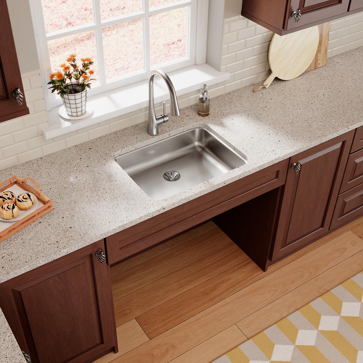 Elkay Lustertone Classic 24" Undermount Stainless Steel ADA Kitchen Sink, Lustrous Satin, 18 Gauge, ELUHAD211555PD