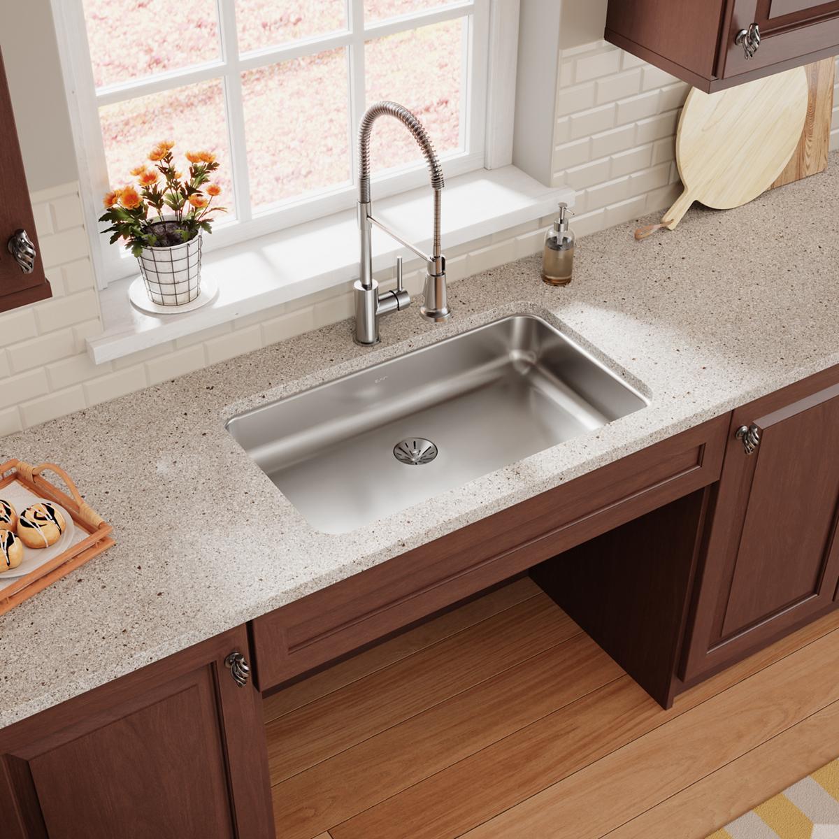 Elkay Lustertone Classic 31" Undermount Stainless Steel ADA Kitchen Sink, Lustrous Satin, 18 Gauge, ELUHAD281655PD