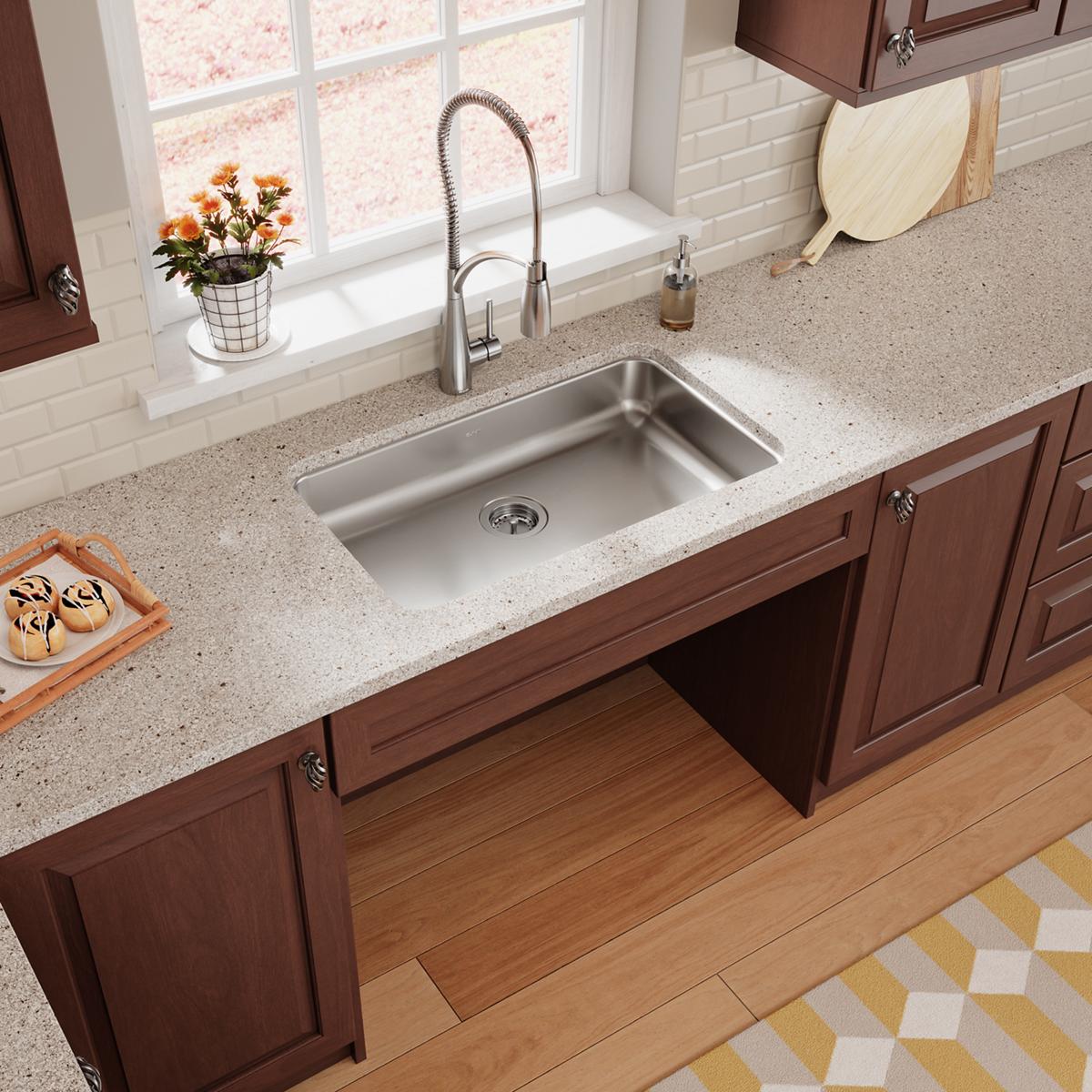 Elkay Lustertone Classic 31" Undermount Stainless Steel ADA Kitchen Sink, Lustrous Satin, 18 Gauge, ELUHAD281655