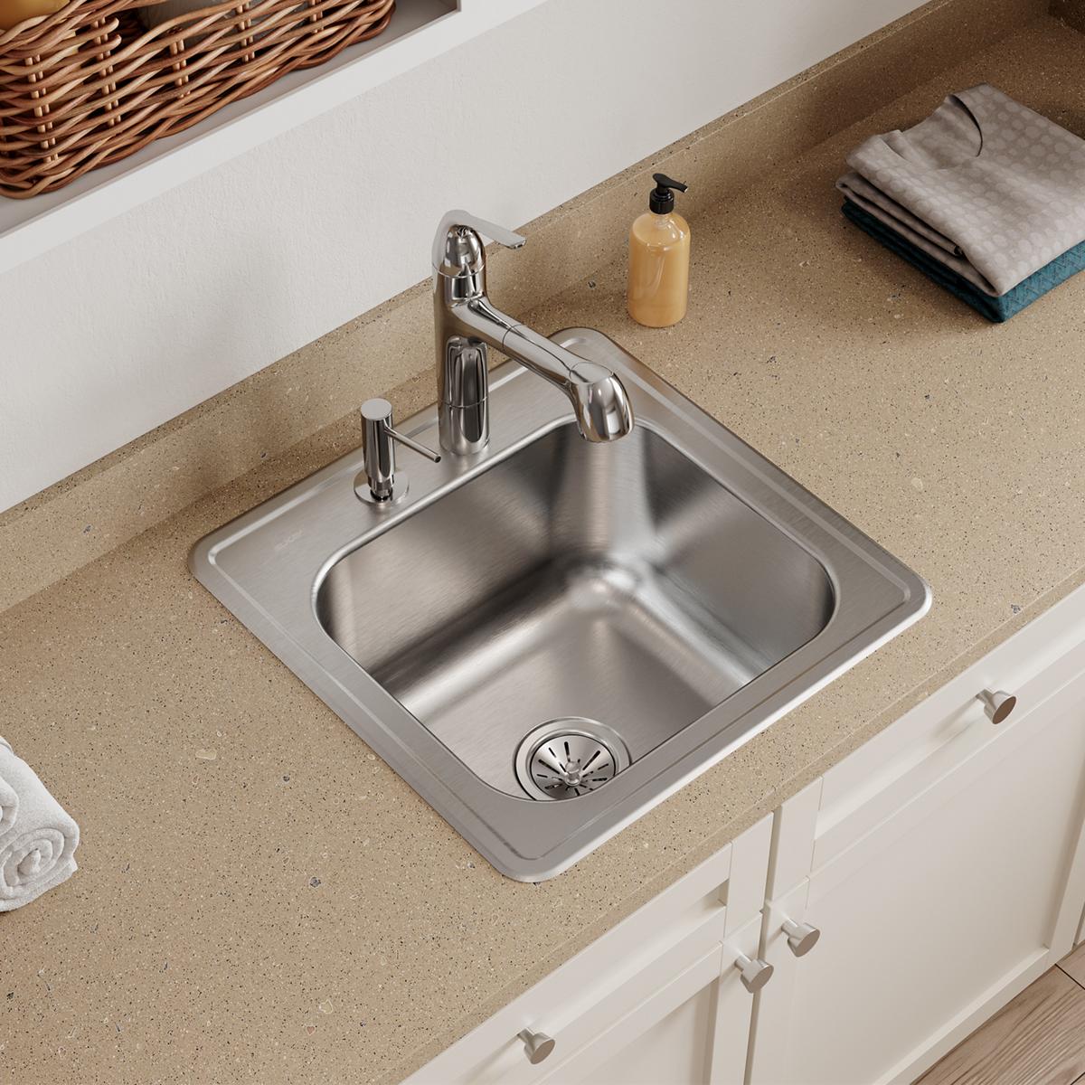 Alternate Image for Elkay Celebrity 20" Drop In/Topmount Stainless Steel Laundry/Utility Sink, Brushed Satin, 2 Faucet Holes, ESE2020102