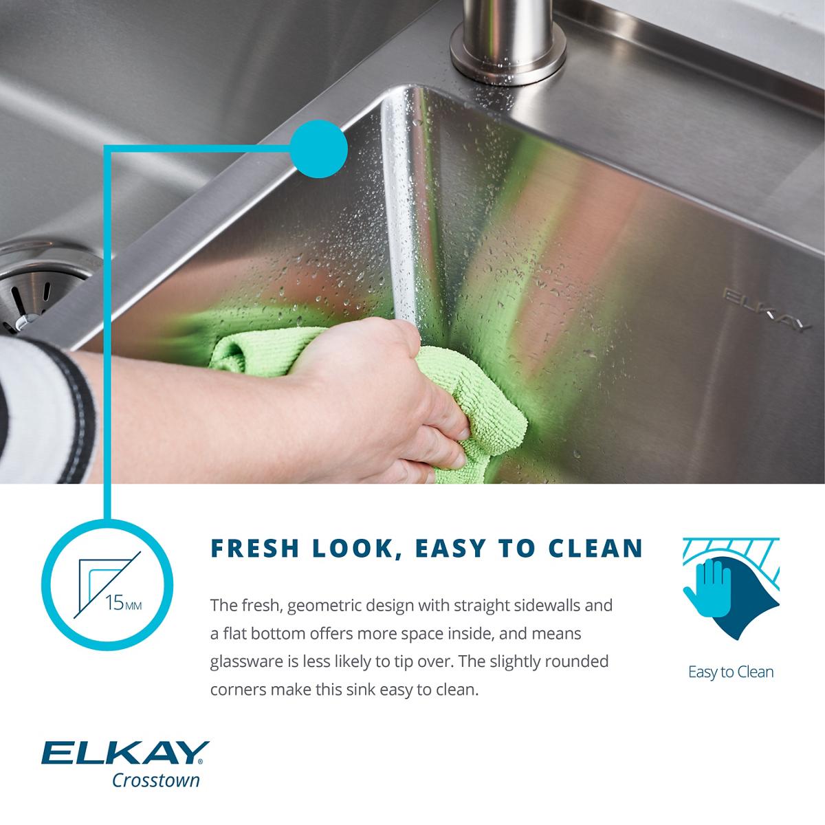 Alternate Image for Elkay Crosstown 23" Undermount Stainless Steel Kitchen Sink Kit with Faucet, Single Bowl 18 Gauge, ECTRU21179TFLC
