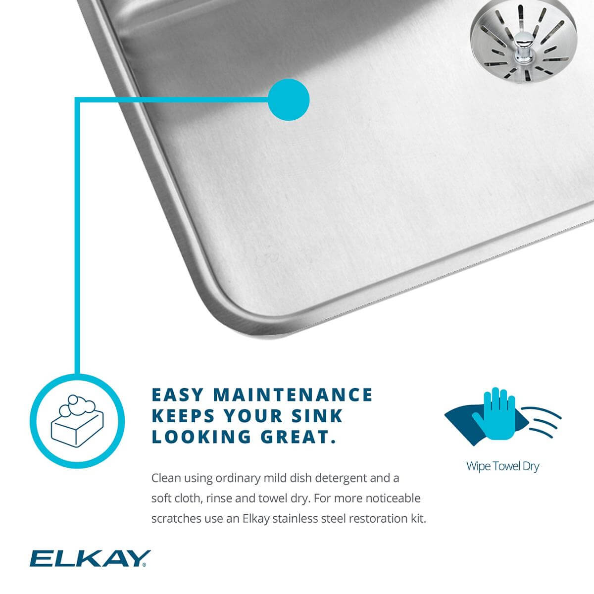 Alternate Image for Elkay Lustertone Classic 22" Drop In/Topmount Stainless Steel ADA Kitchen Sink, Lustrous Satin, 1 Faucet Hole, LRADQ2219651
