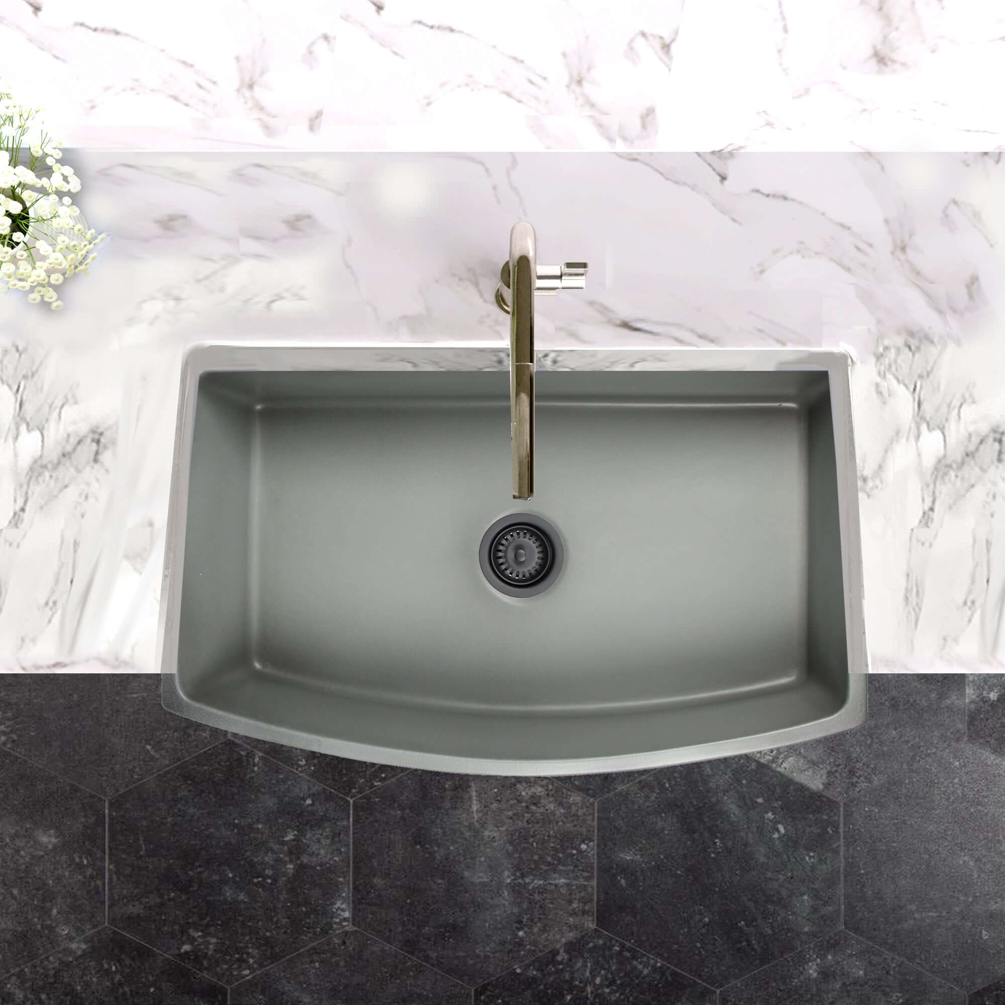 Fregadero Nantucket Sinks Vineyard de 83 cm de arcilla refractaria estilo granja con accesorios, hormigón, FCFS3320CA-C