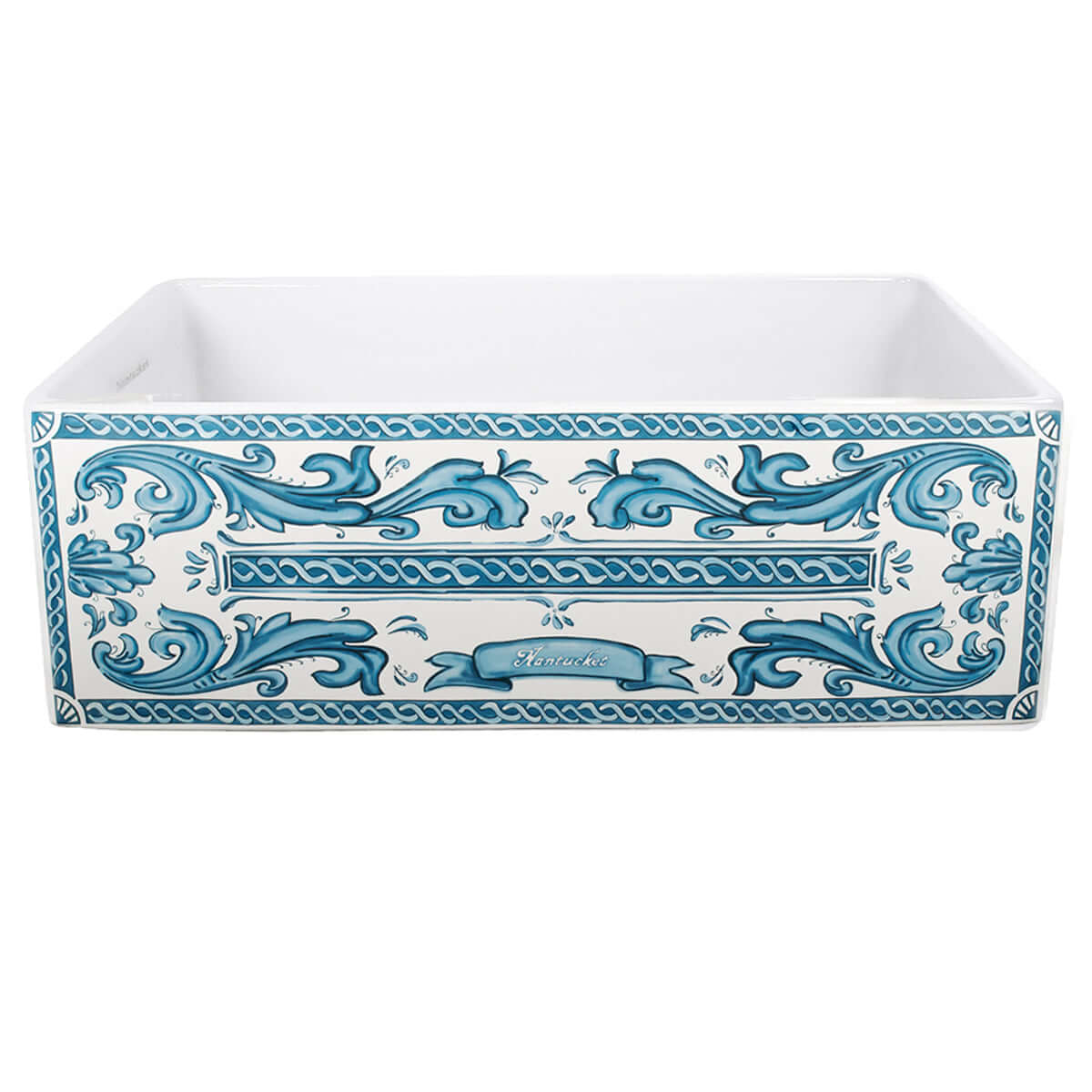 Nantucket Sinks Vineyard 33" Fireclay Farmhouse Sink with Accessories, White/Blue, FCFS3320S-BluMare