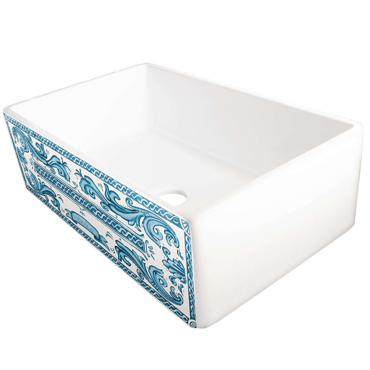 Nantucket Sinks Vineyard 33" Fireclay Farmhouse Sink with Accessories, White/Blue, FCFS3320S-BluMare