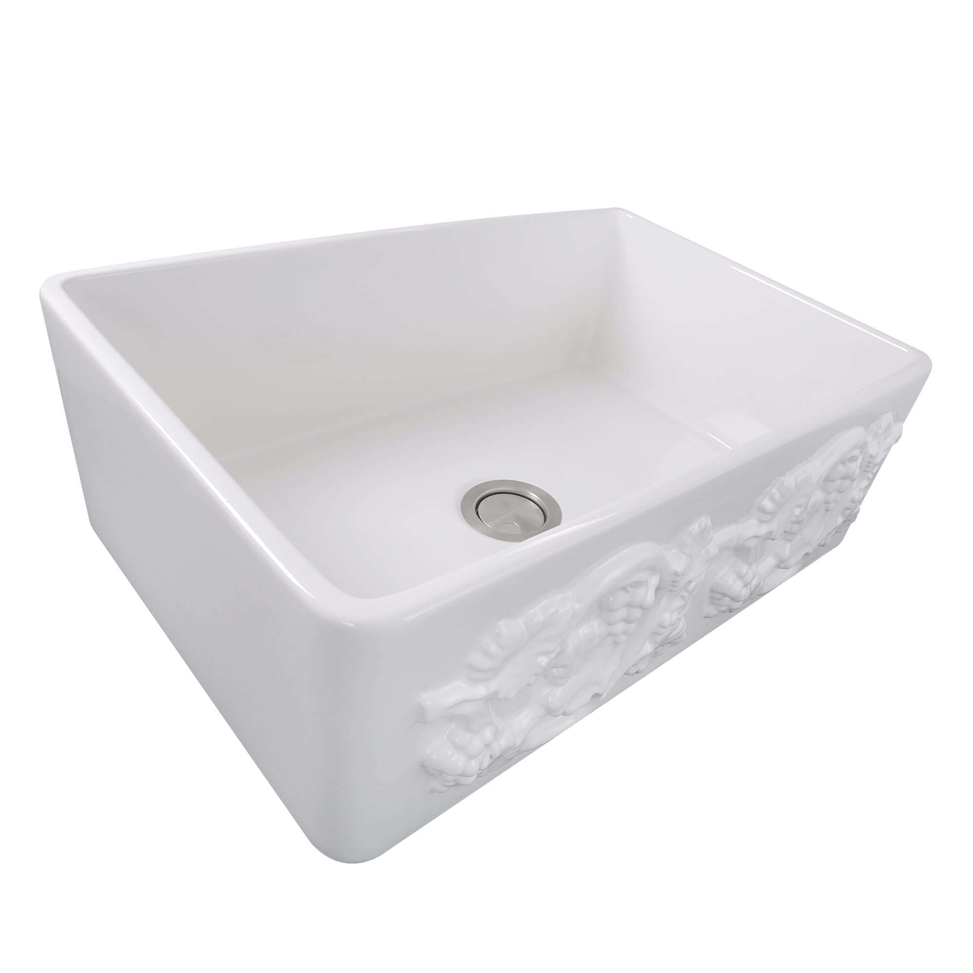 Nantucket Sinks Vineyard 33" Fireclay Farmhouse Sink with Accessories, White, FCFS3320S-Grapes