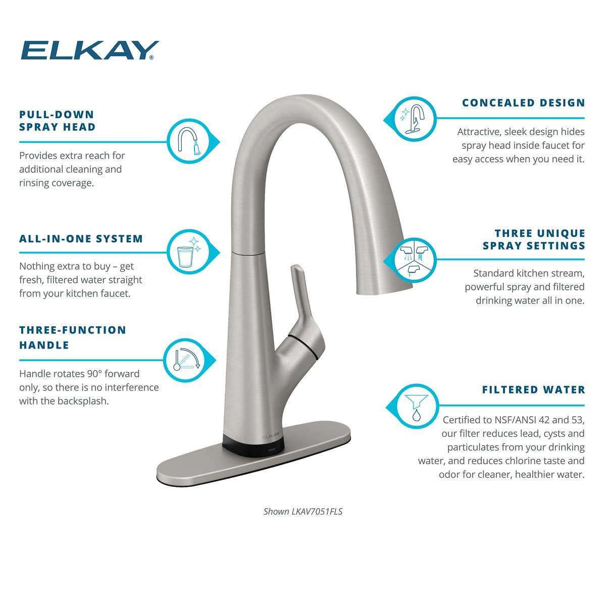 Alternate Image for Elkay Avado Lever Handle Pull-down Spray Spout Brass ADA Kitchen Faucet, Lustrous Steel, LKAV7051FLS