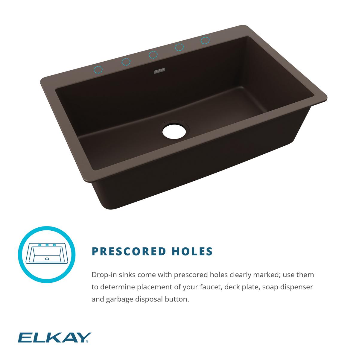 Alternate Image for Elkay Quartz Classic 33" Drop In/Topmount Quartz Kitchen Sink, Dusk Gray, 5 Pre-scored Faucet Holes, ELGR13322GY0