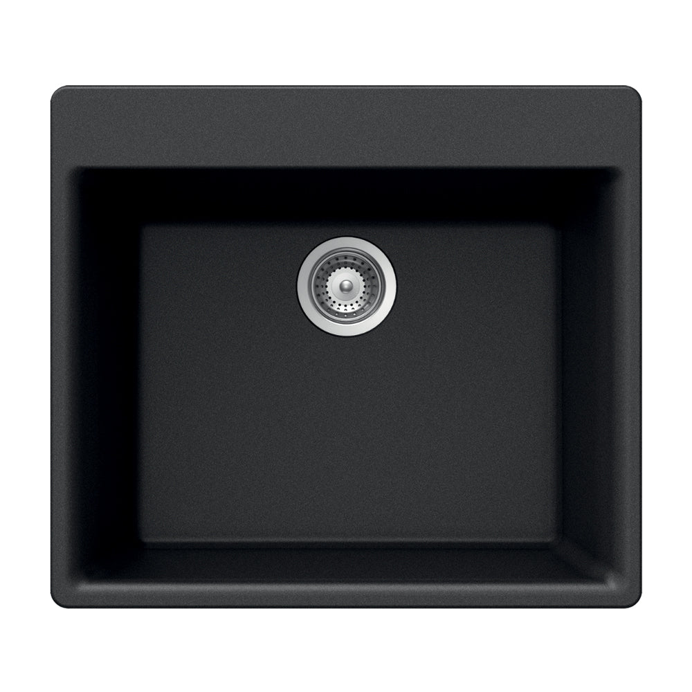 Houzer Quartztone 24 inch Midnite Granite Composite Drop-in Topmount Single Bowl Kitchen Sink - G-100 MIDNITE