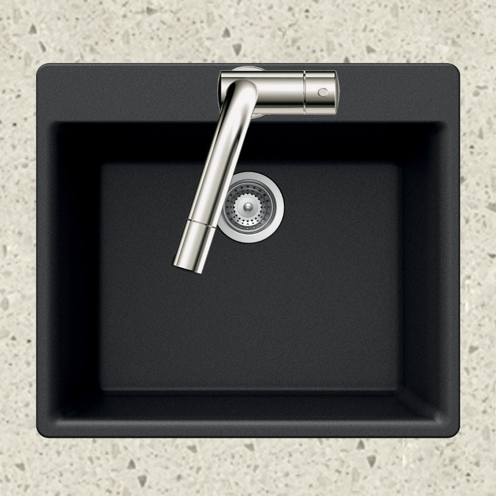 Houzer Quartztone 24 inch Midnite Granite Composite Drop-in Topmount Single Bowl Kitchen Sink - G-100 MIDNITE