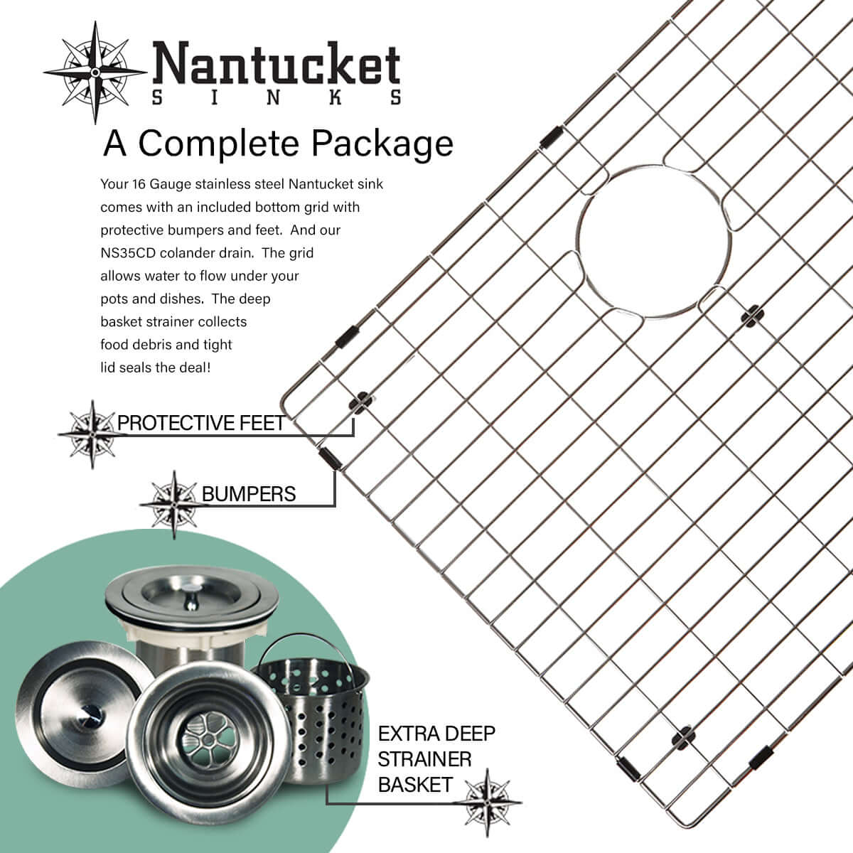 Nantucket sinks all weather 23 316 marine grade stainless steel kitchen sink with accessories 16 gauge marketing image