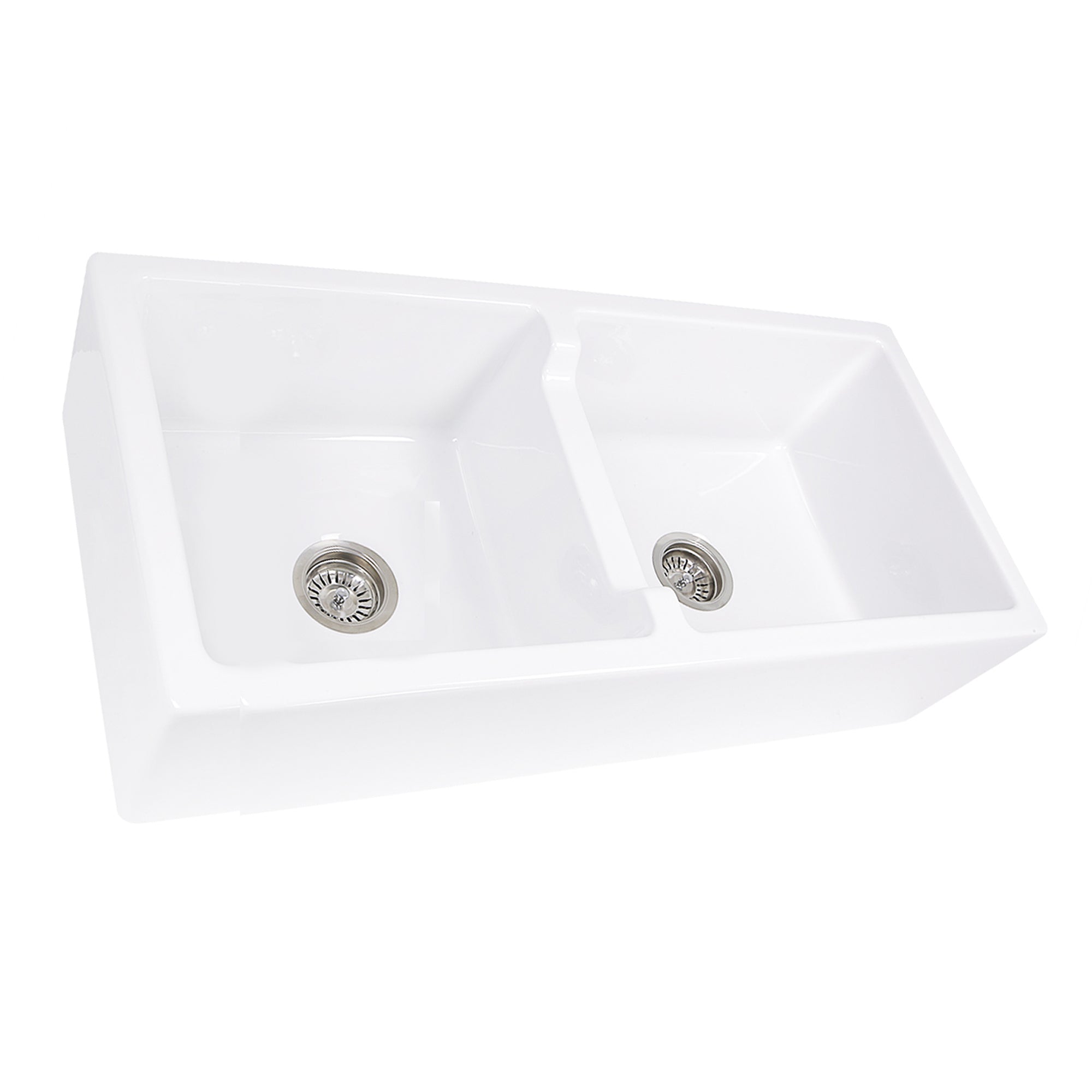 Nantucket Sinks Cape 40" Fireclay Farmhouse Sink, 50/50 Double Bowl, White, Hyannis-39-DBL