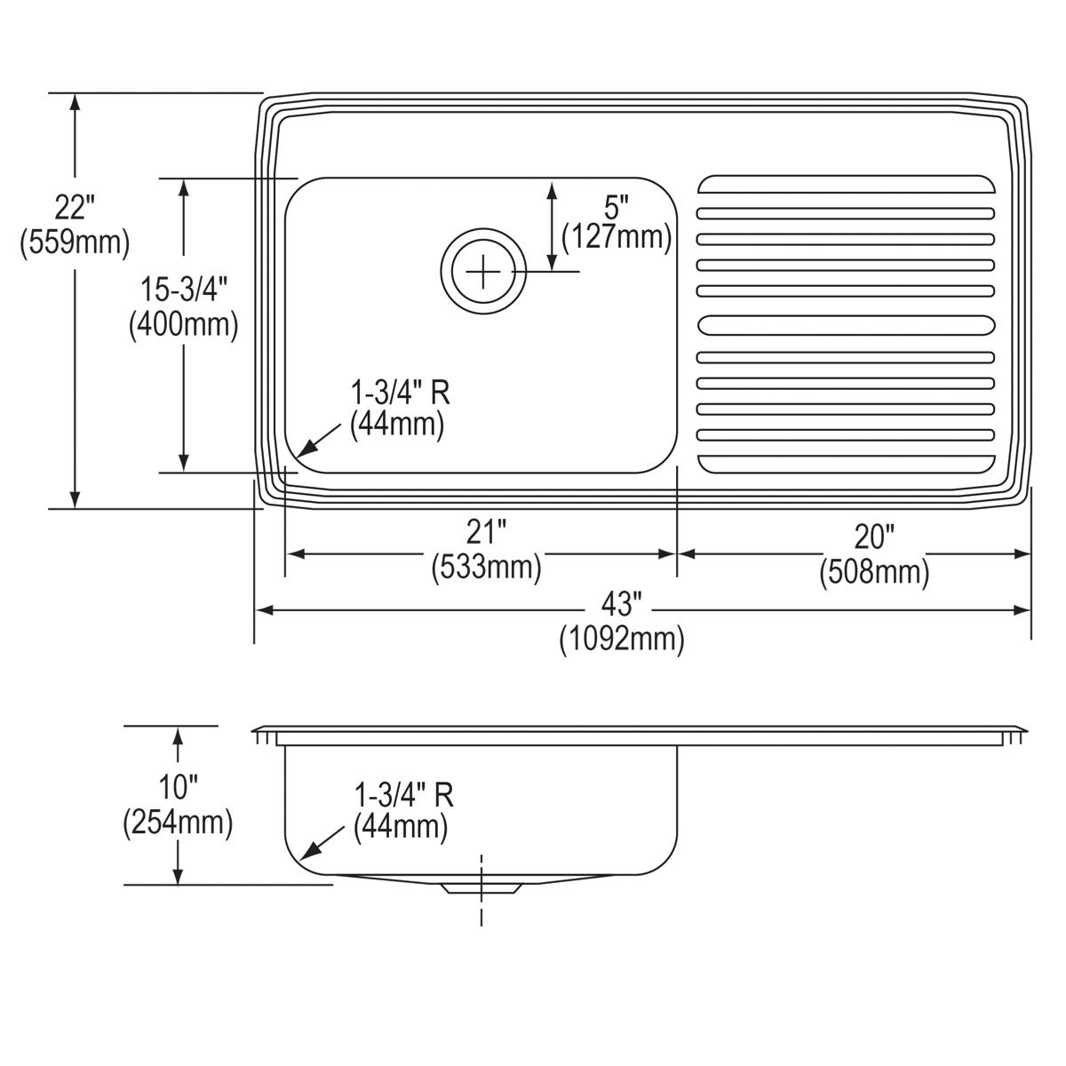Alternate Image for Elkay Lustertone Classic 43" Drop In/Topmount Stainless Steel Kitchen Sink, Lustrous Satin, 18 Gauge, Includes Drainboard, ILGR4322L0