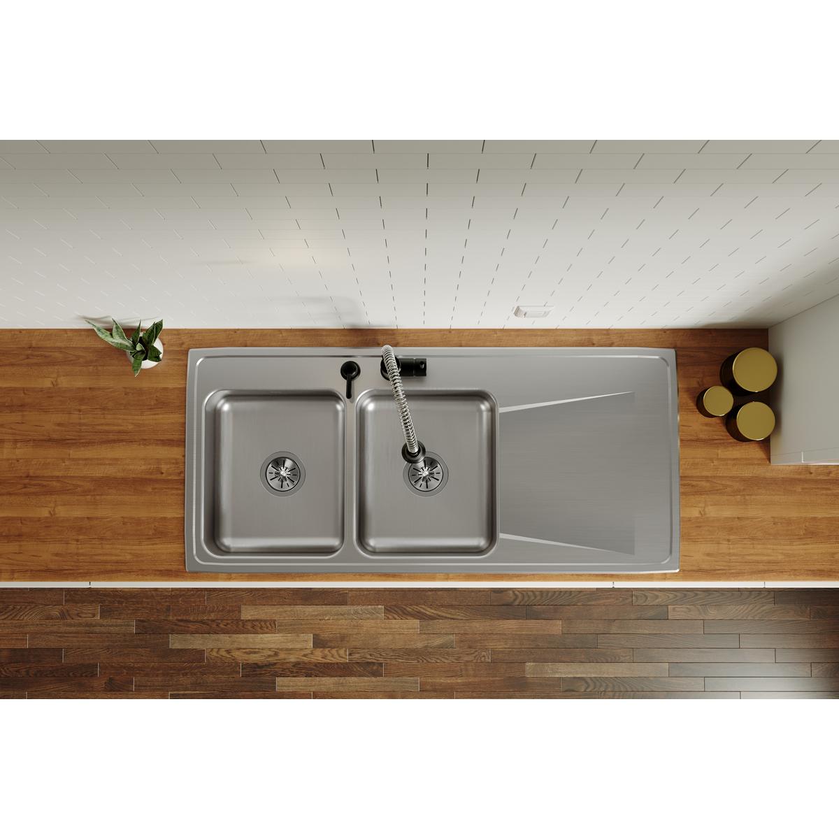Alternate Image for Elkay Lustertone Classic 48" Drop In/Topmount Stainless Steel Kitchen Sink, 50/50 Double Bowl, Lustrous Satin, Includes Drainboard, MR2 Faucet Holes, ILR4822LMR2