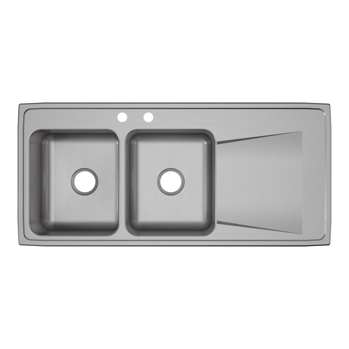 Alternate Image for Elkay Lustertone Classic 48" Drop In/Topmount Stainless Steel Kitchen Sink, 50/50 Double Bowl, Lustrous Satin, Includes Drainboard, MR2 Faucet Holes, ILR4822LMR2