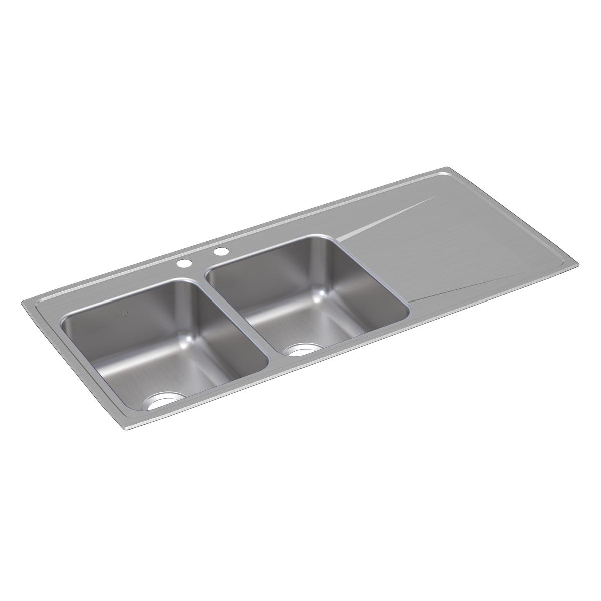 Elkay Lustertone Classic 48" Drop In/Topmount Stainless Steel Kitchen Sink, 50/50 Double Bowl, Lustrous Satin, Includes Drainboard, MR2 Faucet Holes, ILR4822LMR2