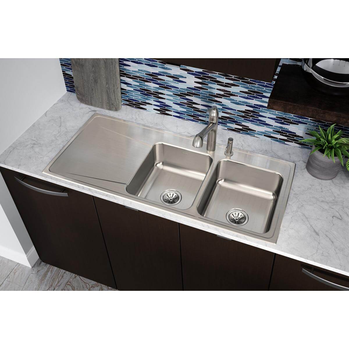 Alternate Image for Elkay Lustertone Classic 48" Drop In/Topmount Stainless Steel Kitchen Sink, 50/50 Double Bowl, Includes Drainboard, 2 Faucet Holes, ILR4822R2